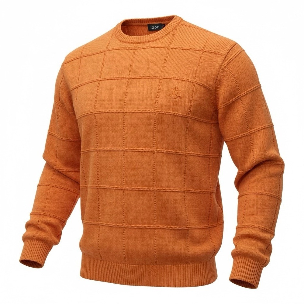 IZOD Sweater Mens Medium Orange 100 Cotton Crewneck Classic Fit NEW